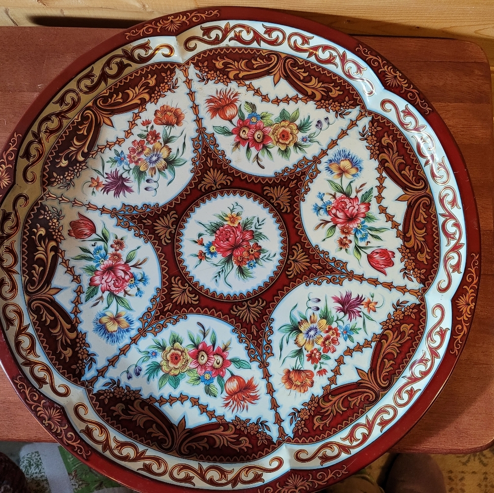 Vintage 1971 Daher Decorated Ware Round Metal Tray, Dutch Garden Floral Pattern - Picture 4 of 12